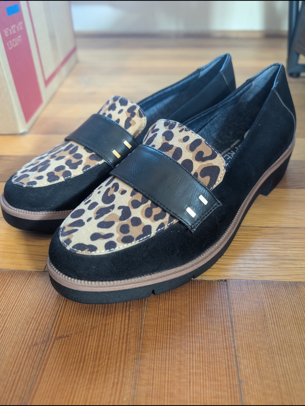 Dr Scholl's Women’s Leopard Print Suede Loafers with Black Leather Strap 8 1/2